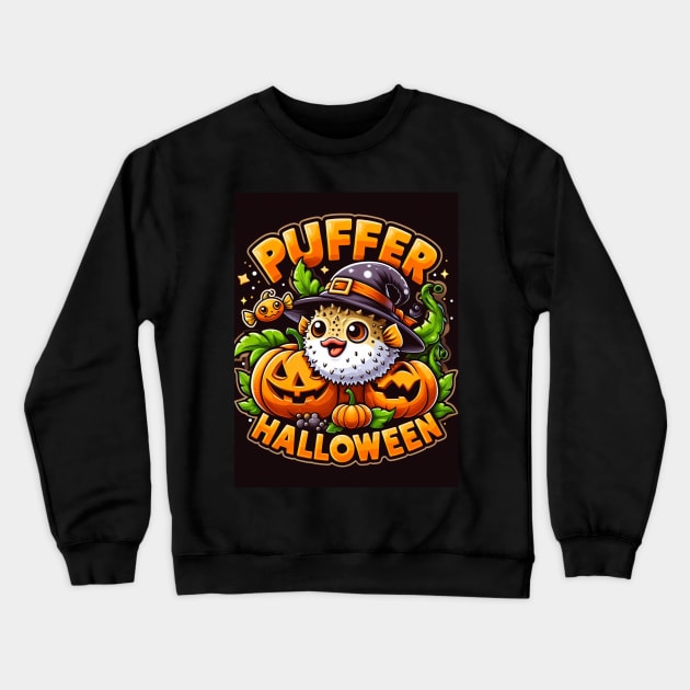 Puffer Fish Puffer Halloween Crewneck Sweatshirt by BukovskyART